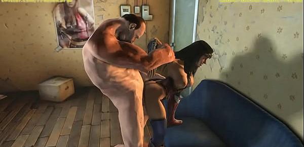 Wonder Woman anally fucked by ogre looking man 3D Animation